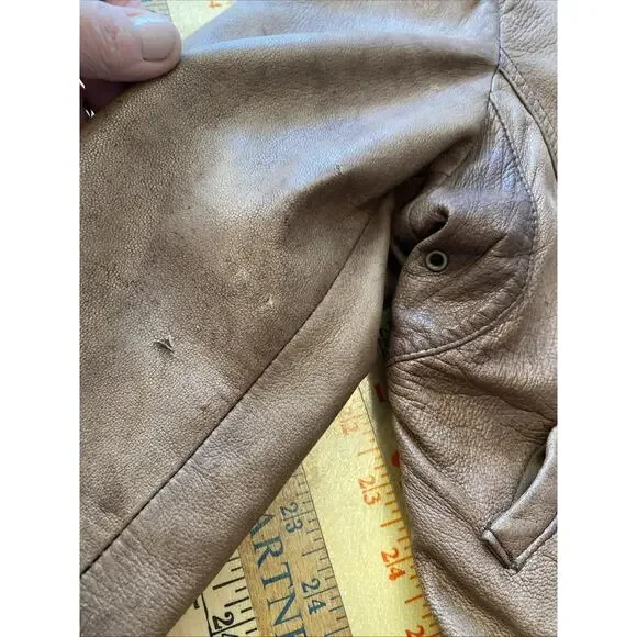 Y2K Vintage Moto Jacket Italian Leather Zip Brown SR Clothing Womens L READ - Picture 11 of 16